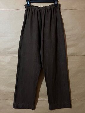 Bryn Walker | Linen Anka Pants High Rise Pull-On Straight Leg Pant Brown Size S